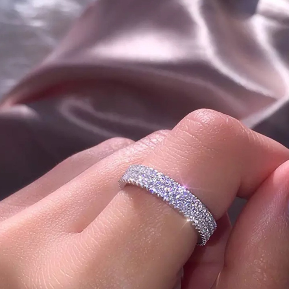 NEW SILVER ENGAGEMENT WEDDING RING DIAMOND